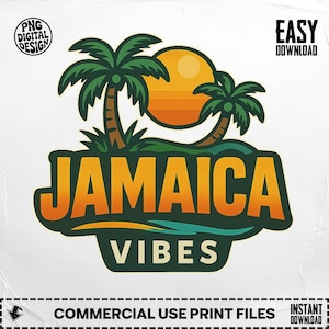 Vibraciones jamaicanas digitales, descarga de palmeras PNG, vida isleña, gráfico de vacaciones de verano, arte caribeño, imágenes prediseñadas imprimibles, productos digitales