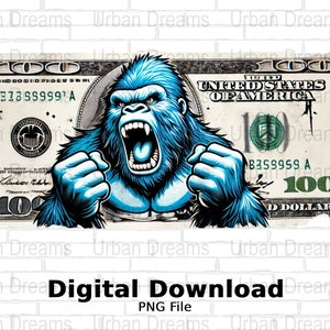Gorilla PNG Design, Blue Rage Gorilla Clipart, Angry Gorilla Illustration, Digital Download for Clothing Design, Animal Art Print