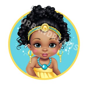 Hermosa Nefertiti Black Baby Girl / Adorable Black Princess Clipart / Curly and Cute Summer Dress Digital Art PNG African American Clipart