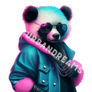 Hustle Hard, Niebieski i Różowy Miejski Panda Bear Png, Urban Street Png, Odzież Png, Swag Clipart, Fresh Png, Sublimacja Svg, Natychmiastowe pobieranie