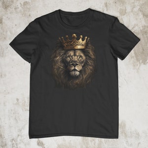 Black and Gold Lion with Crown T-Shirt - Regal Style
