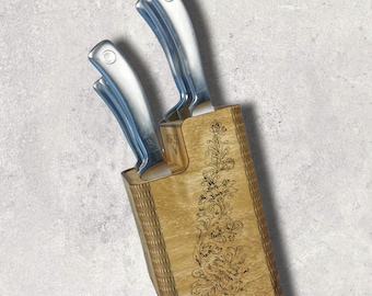 Suporte para facas de cozinha em madeira, corte a laser em SVG, DXF, planos vetoriais para corte a laser, projeto para corte a laser