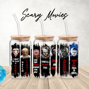 UV DTF Cup Wrap | Horror Spooky Halloween Scary Movies Killers | Libbey Glass Beer Can Glass 160z | tumbler sublimation
