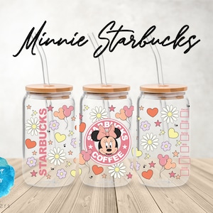 UV DTF Cup Wrap | Mouse Characters Girls Coffee Minnie Pink Kids | Libbey Glass  Beer Can Glass 160z | tumbler sublimation