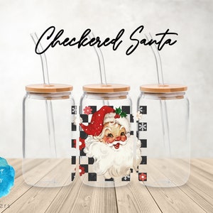 UV DTF Cup Wrap | Retro Vintage Santa Classic Christmas Decal Sticker | Libbey Glass  Beer Can Glass 160z | tumbler sublimation