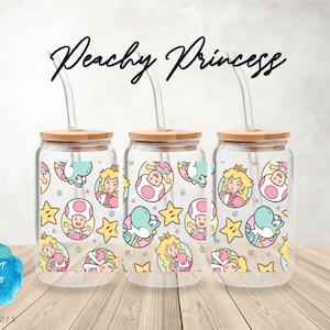 UV DTF Cup Wrap | Super Bros. Video Game Peach Luigi Kids Game | Libbey Glass  Beer Can Glass 160z | tumbler sublimation