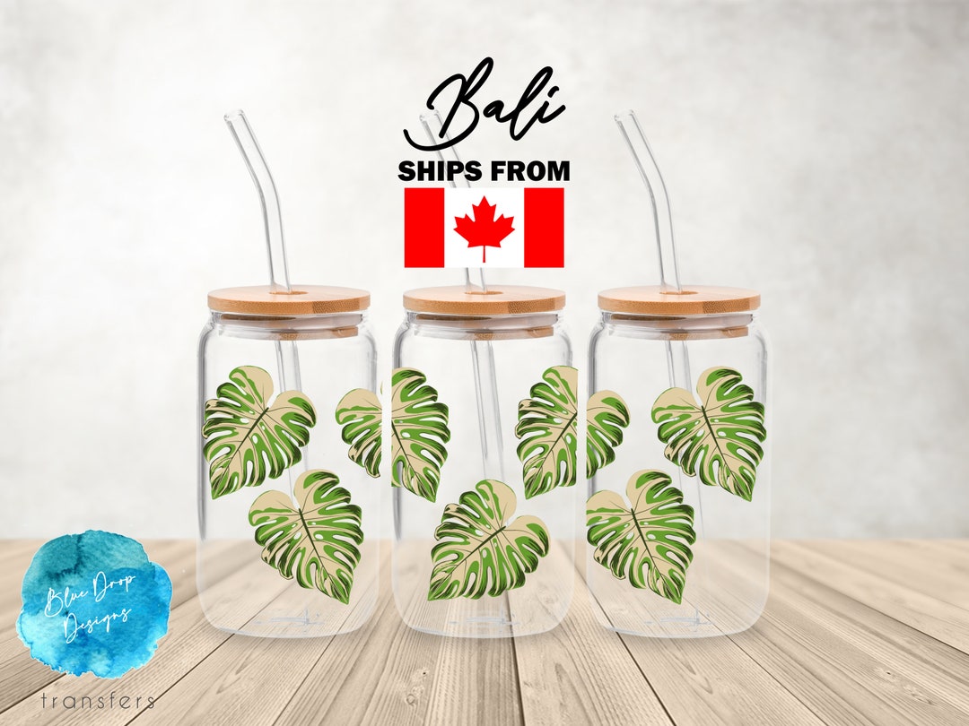 UV DTF Cup Wrap | Boho Monstera Leaf Plants Tropical | Libbey Glass ...