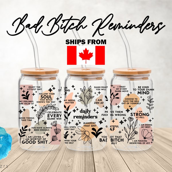 UV DTF Cup Wrap | Self Love Mental Health | Bad Bitch Boss Babe Libbey Glass  Beer Can Glass 160z | tumbler sublimation