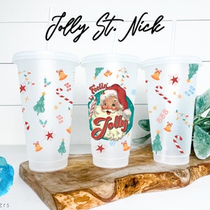 UV DTF Cup Wrap | 24oz Cold Cup Tapered No Hole | Christmas Santa Jolly St. Nick | glass wrap sublimation vinyl