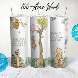 UV DTF Cup Wrap | 20 oz Skinny Becher | Winnie the Kids Bär Charaktere Ferkel Classic Kinderbücher | Becher Sublimation