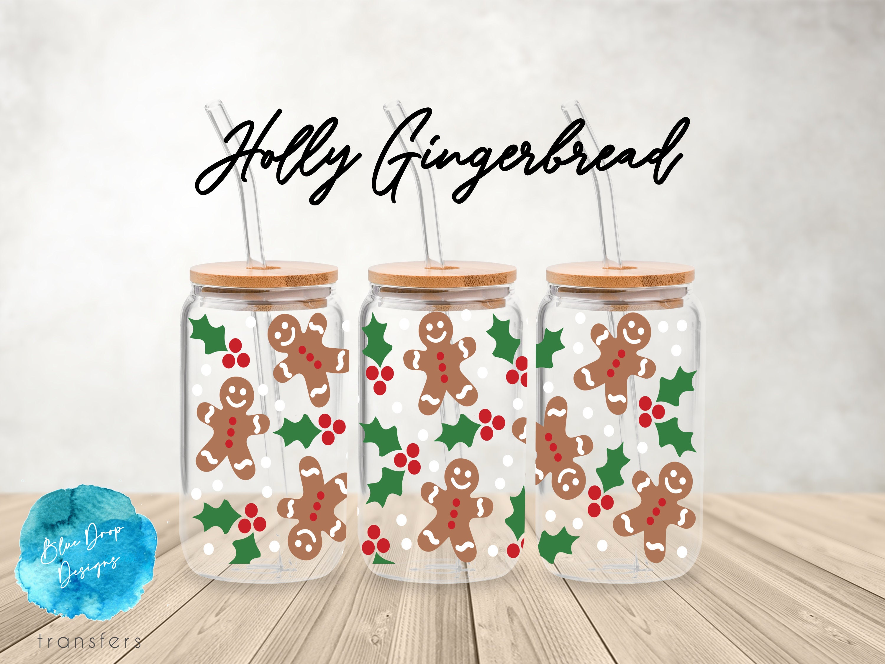 Retro Christmas Gingerbread Ice Coffee Glass Cup For Commercial Uv