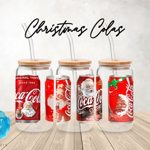 UV DTF Cup Wrap | Christmas Colas Vintage Retro Santa | Libbey Glass  Beer Can Glass 160z | tumbler sublimation vinyl sticker