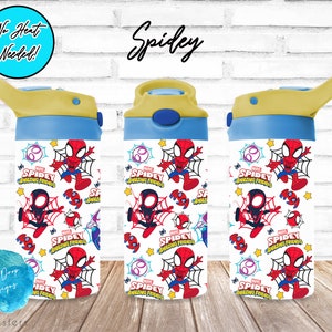 UV DTF Cup Wrap | 12 oz Kids Sippy Straw Cup | Spider Superhero Comics Kids Characters  | tumbler sublimation