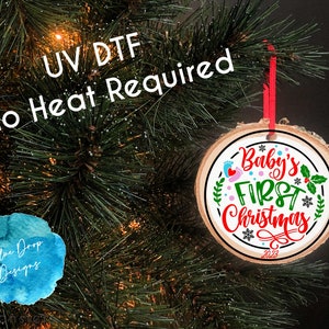 UV DTF Christmas Ornament Decal | Baby&#39;s First Christmas Feet | Christmas Wood Rounds Ornaments Custom Sticker Ball | Sublimation | Xmas