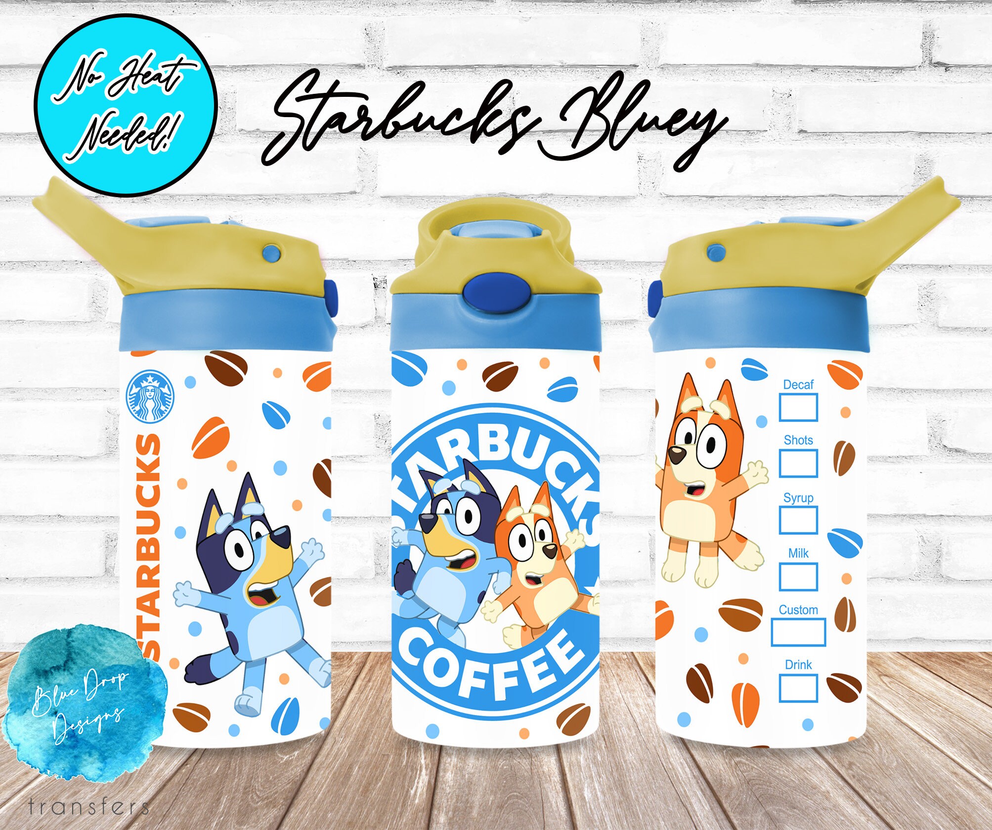 Bluey Personalized 12oz Sippy Cup Tumbler Cute Bluey Blue Dog Kids Drink Cup  Dual Lid Double Wall 