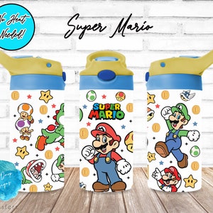 UV DTF Cup Wrap | 12 oz Kids Sippy Straw Cup | Super Bros. Luigi Mario Video Games 90s Kids | tumbler sublimation