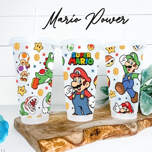 UV DTF Cup Wrap | 24oz Cold Cup Tapered No Hole | Mario Power Luigi Gamer Kids Boys Birthday  | glass wrap sublimation
