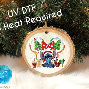 UV DTF Christmas Ornament Decal | Stitch Ears | Christmas Wood Rounds Ornaments Custom Sticker Ball | Sublimation | Xmas