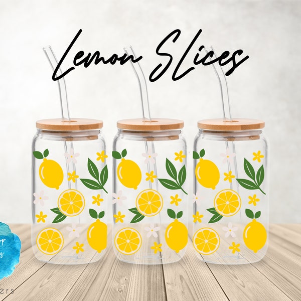 UV DTF Cup Wrap | Lemons Fruit Trending Popular Summer Spring Flowers Minimalist | Libbey Glass  Beer Can Glass 160z | tumbler sublimation