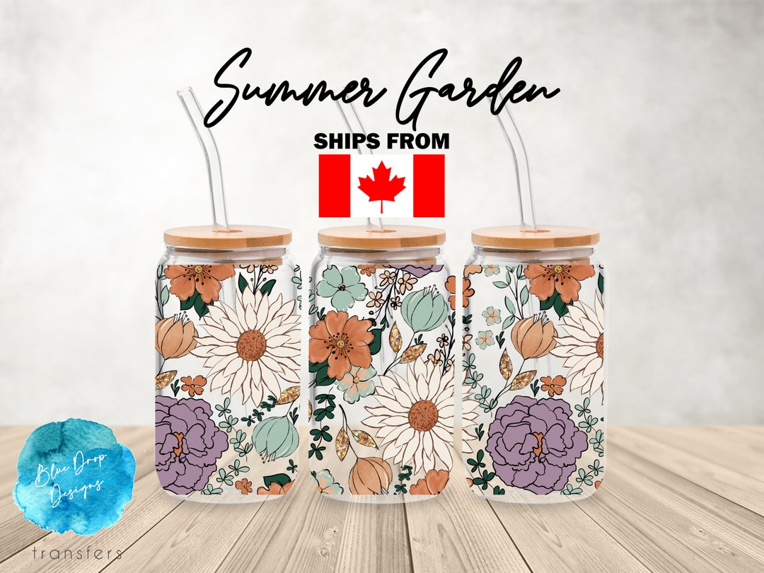 UV DTF Cup Wrap | Garden Floral Boho | Libbey Glass Beer Can Glass 160z ...