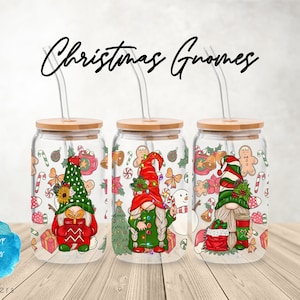 UV DTF Cup Wrap | Christmas Gnomes Xmas Craft | Libbey Glass  Beer Can Glass 160z | tumbler sublimation vinyl sticker