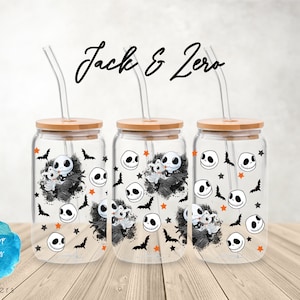 UV DTF Cup Wrap | Horror Spooky Halloween Nightmare Before Halloween Jack Zero | Libbey Glass Beer Can Glass 160z | tumbler sublimation