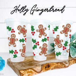 UV DTF Cup Wrap | 24oz Cold Cup Tapered No Hole | Christmas Holly Gingerbread Cookies | glass wrap sublimation vinyl