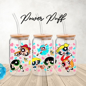 UV DTF Cup Wrap | Puff Girls 90s Cartoons Kids Shows TV Characters | Libbey Glass  Beer Can Glass 160z | tumbler sublimation