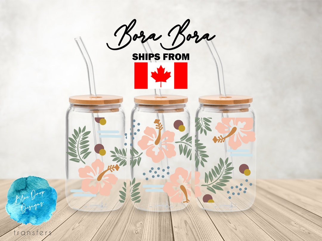 UV DTF Cup Wrap | Bora Bora Flowers Boho Minimalist | Libbey Glass Beer ...