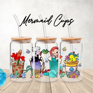UV DTF Cup Wrap | Little Mermaid Ariel Flounder Ursula | Libbey Glass  Beer Can Glass 160z | tumbler sublimation