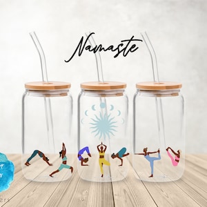 UV DTF Cup Wrap | Namaste Yoga Fitness Health Gym  | Libbey Glass  Beer Can Glass 160z | tumbler sublimation