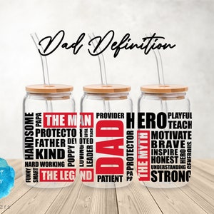 UV DTF Cup Wrap | Dad Definition Father&#39;s Day Gift  | Libbey Glass  Beer Can Glass 160z | tumbler sublimation