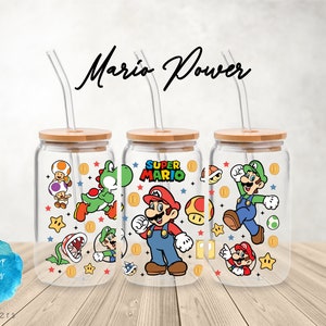 UV DTF Cup Wrap | Super Bros Luigi Mario Kids Game Boys Characters | Libbey Glass  Beer Can Glass 160z | tumbler sublimation