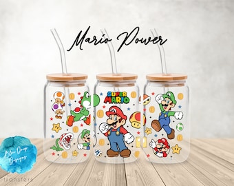 UV DTF Cup Wrap | Super Bros Luigi Mario Kids Game Boys Characters | Libbey Glass  Beer Can Glass 160z | tumbler sublimation
