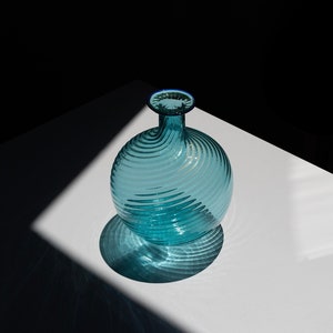 Vintage Murano Vase La Murrina 1980s / Mid Century Blue Glass with Gold Decorative Vase
