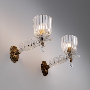 Set of 2 Barovier and Toso Glass Wall Lamps 1950s / Vintage Italian Wall Light / Antique Chandelier