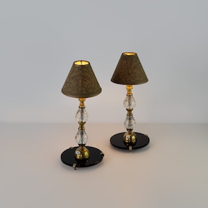 Pair of ArtDeco Murano Glass and Brass Table Lamps 1950s / Vintage Italian Crystal Light / Antique Abat Jours