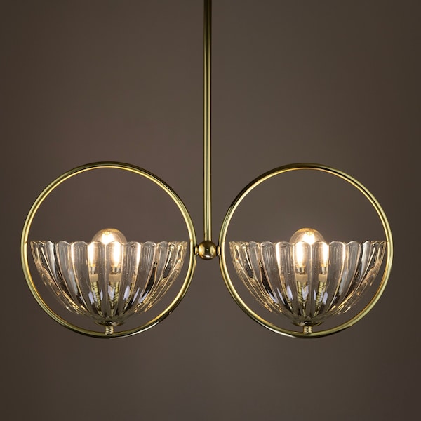 Art Deco Ercole Barovier & Toso Murano Glass Chandelier 1930s / Vintage Italian Pendant Light / Antique Chandelier 2 light