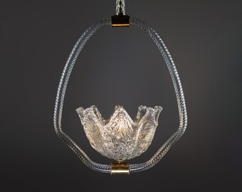 ArtDeco Murano Glass Barovier Chandelier 1930s / Vintage Italian Crystal Pendant Light / Antique Chandelier