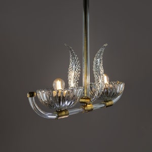 Art Deco Barovier and Toso Murano Glass 2 light Chandelier 1930s / Vintage Italian Crystal Pendant Light / Antique Chandelier