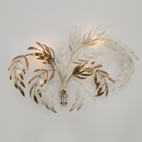 Vintage Hans Kögl Gold Wall Sconce XL Germany 1970s / Large Hollywood Regency Floral Flush Mounted Light / Mid Century Metal Lamp