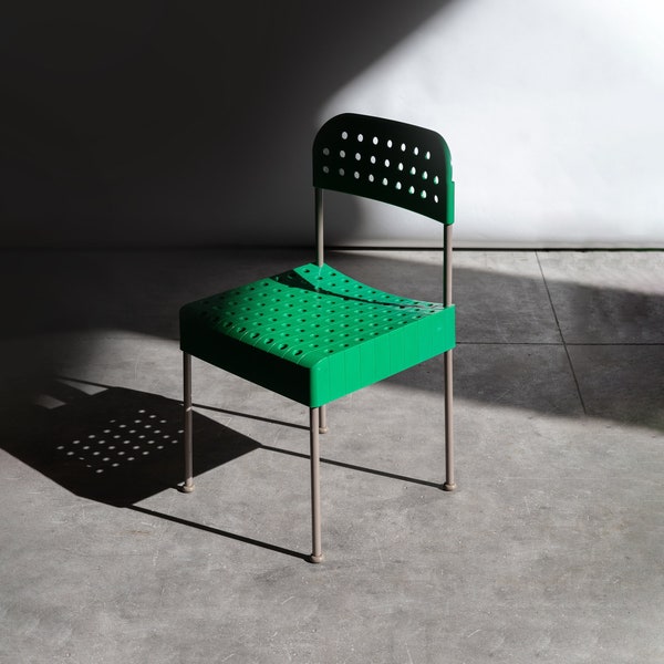 Ensemble de chaises box Enzo Mari pour Anonima Castelli, années 1970 / chaise vintage moderne en plastique verte verte