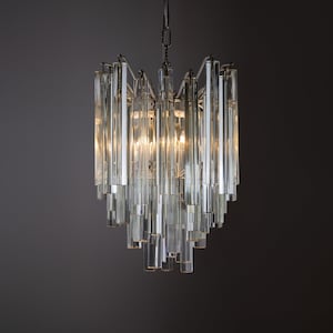 Vintage Venini Triangolar Crystals Chandelier 1970s / Signed Original Mid Century Murano Glass Pendant Light