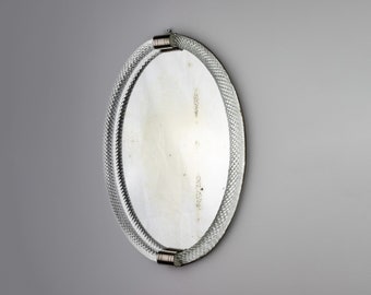 Art Deco Murano Glass Barovier Mirror 1940s / Venetian Antique Italian Oval Wall Mirror