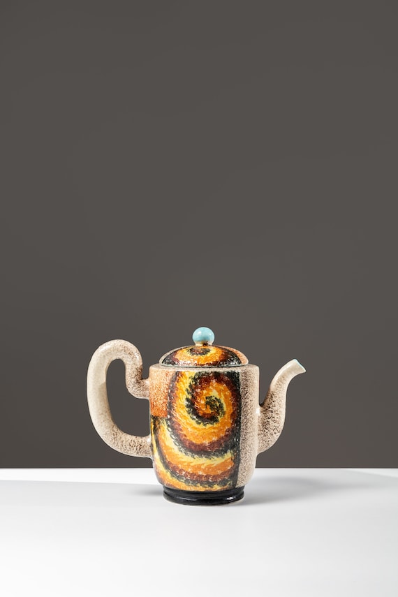 Nikolay Diulgheroff and Tullio d'Albisola for Torido Mazzotti Teapot 1930s / Futurist Glazed Earthenware