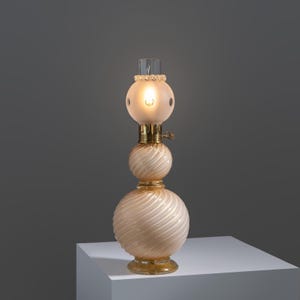 Art Deco Murano Glass Table Lamp 1950s / Vintage Italian Beige Crystal Light / Antique Abat Jour