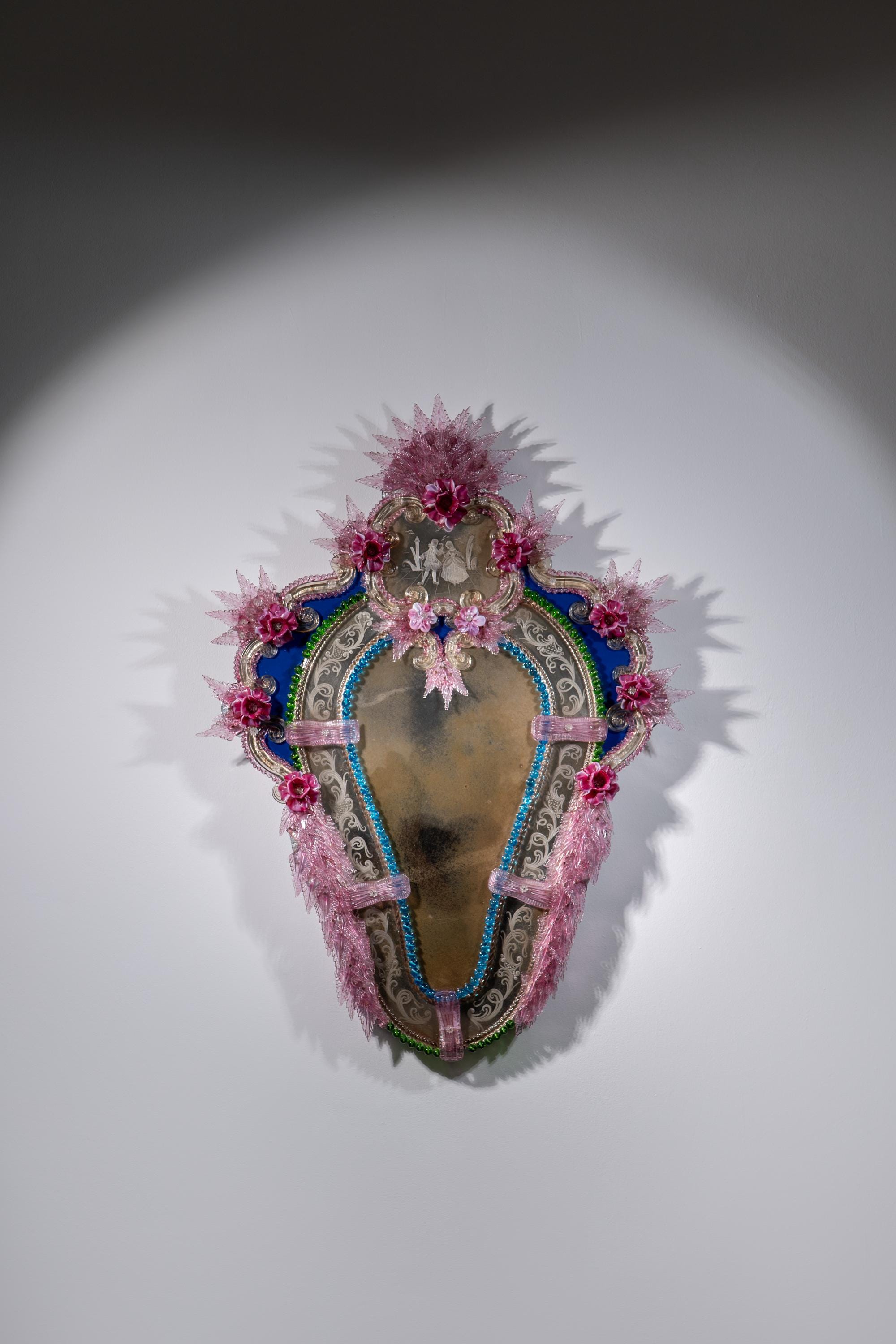 ヴィンテージ ベネチアンガラス 壁掛け ウォールミラー 鏡 イタリア製 アンティークベネチアンムラーノガラスウォールミラー 1940年代