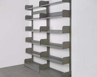 Bücherregal von Gio Punta für Parma Antonio & Figli 1950er Jahre / Italienisches Glas und Graues Metall Regal / Mid Century Möbel