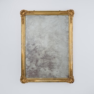Large French Gilded Mirror Luigi Filippo 1900s / Vintage Golden Floral Wood Frame / Antique Wall Mirror