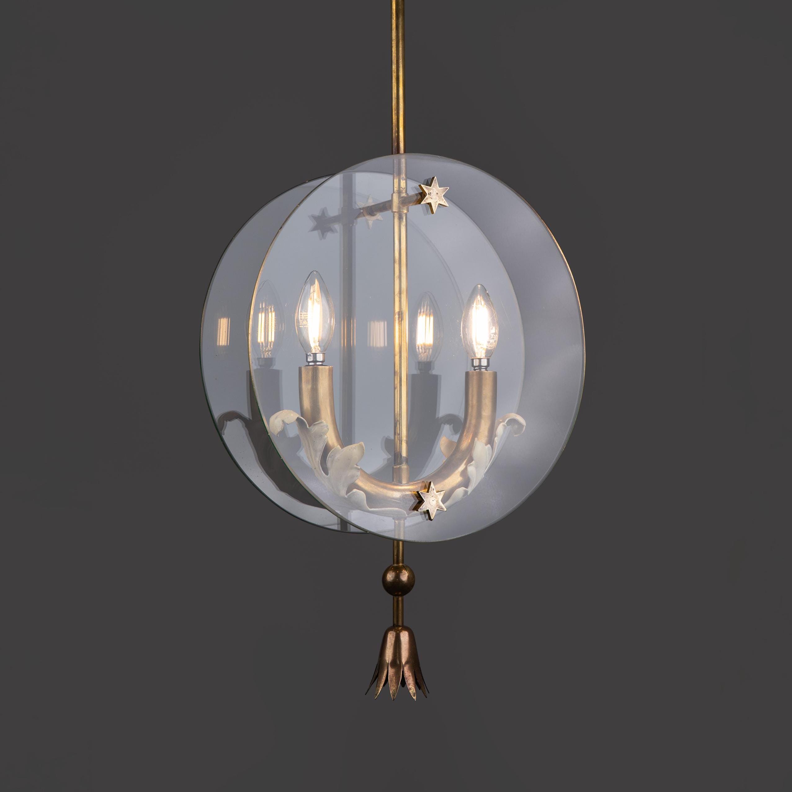 Art Deco Pietro Chiesa Brass and Glass Pendant Light